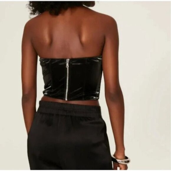 Rta Black Patent Leather Look Strapless Corset Top With Italian Fabric, S - Picture 10 of 10